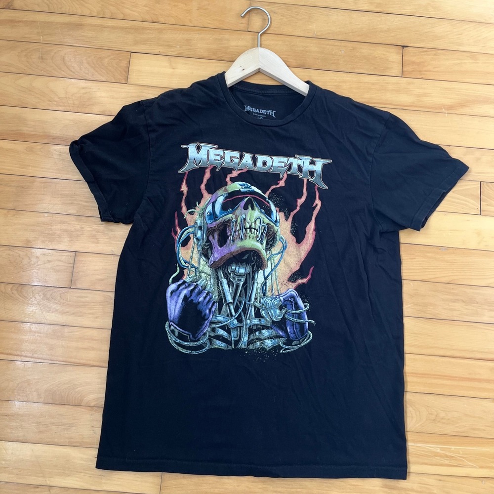 Megadeth Mens Vic Rattlehead Cyborg Graphic T-Shirt Black Large 2022 Band Tee